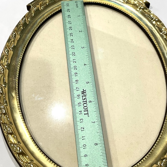 Vintage Ornate Brass Picture Frame Freestanding with Velvet Stand - Picture 7 of 9